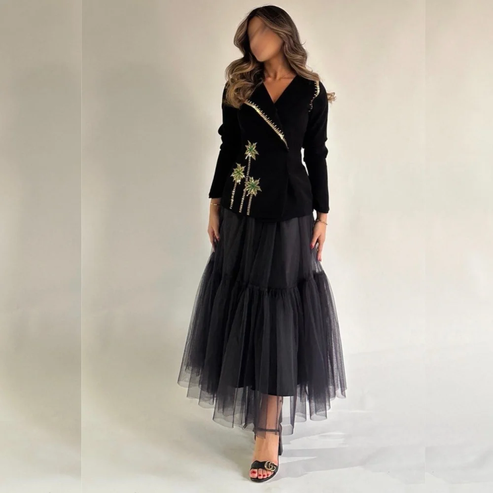 Customized High Quality Jersey Pleat A-line Flower V-neck Midi Dresses Evening Dresses Classic Exquisite Modern Style Pastrol Un
