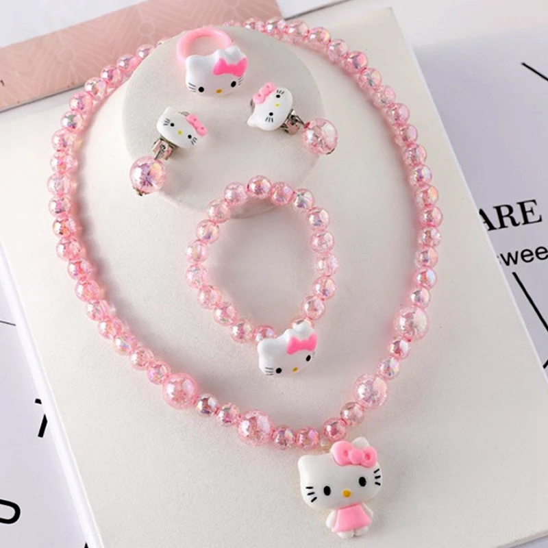 4 teile/satz Cartoon Kawaii Halskette Haarspangen Ring Set Spielzeug Kinder Haarnadeln Mädchen Herz Zubehör Geburtstag Geschenke