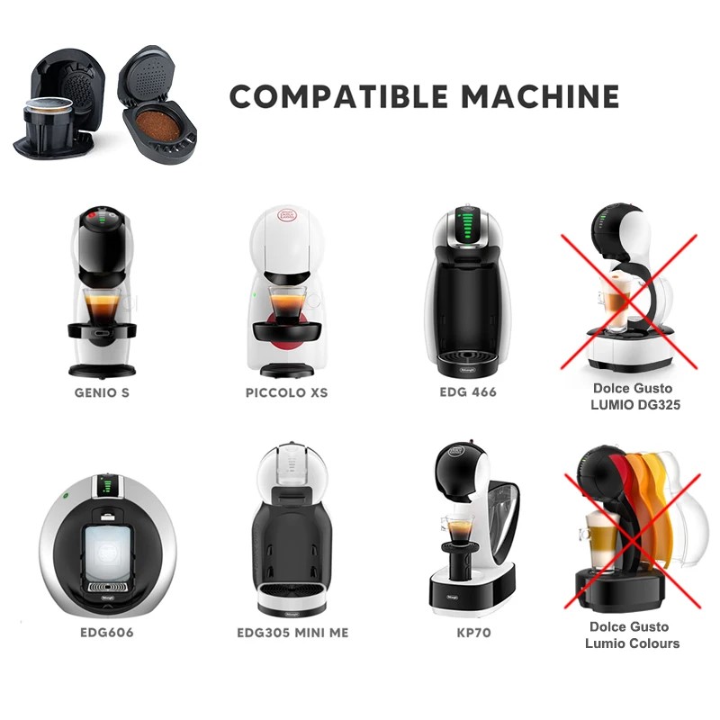 Adaptador ICafilas para máquina Dolce Gusto PICCOLO XS/Genio S, cápsula reutilizable, Cafetera Expreso Coffee