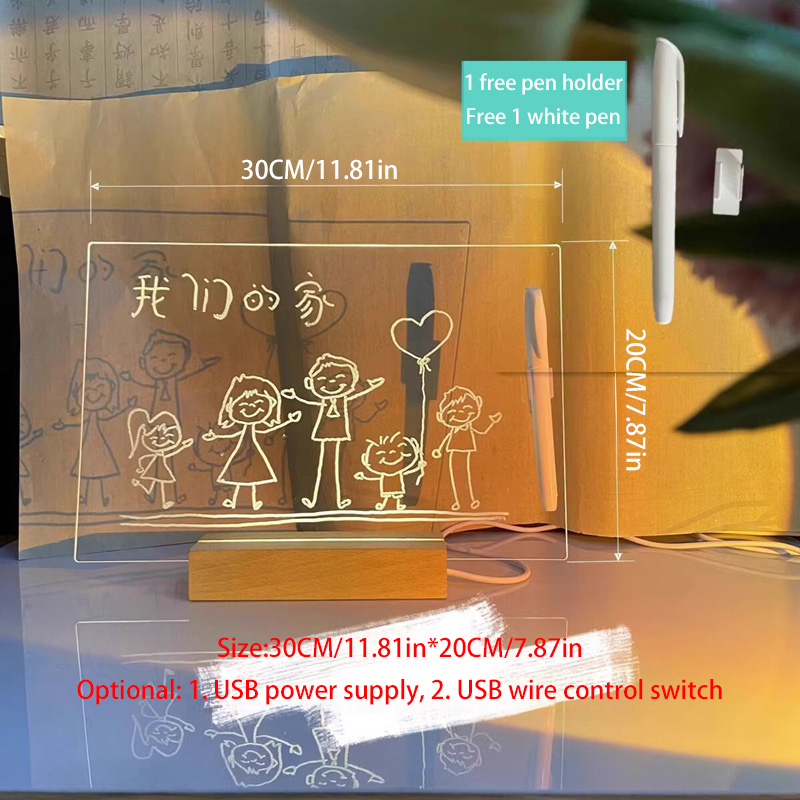 Light Up Acrylic Message Board Rewritable DIY Children's Glowing Drawing Board Message Lamp With 7 Colorful Pens 2025 New