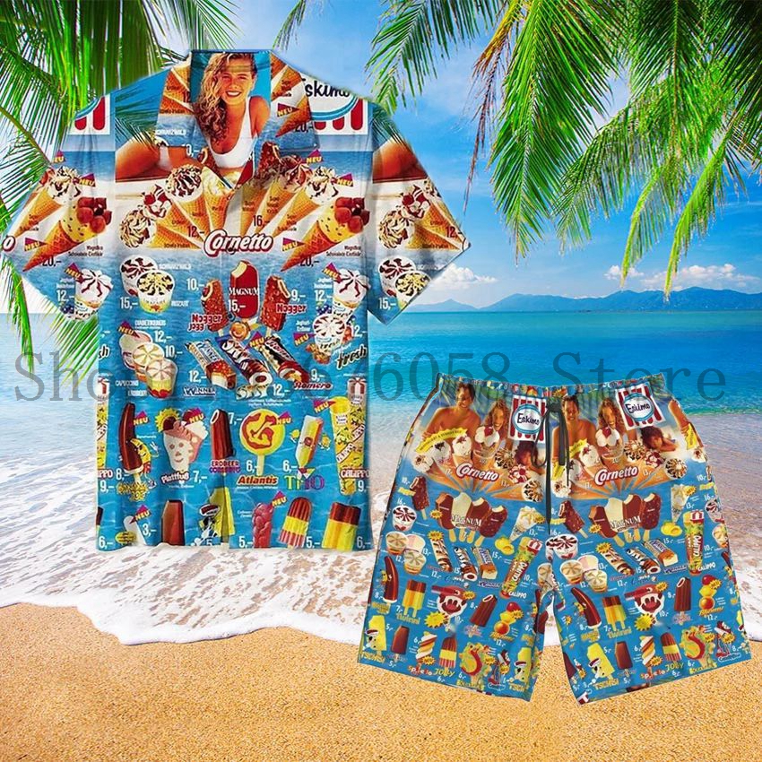 Trendy Coole Mode Eis Shirts Set Männer 3D Druck Hemd + Shorts Mode Zwei Stück Sets Hawaii Strand Hemd unisex Kleidung