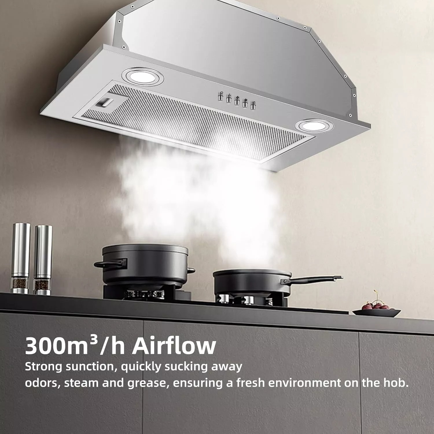 Sob o gabinete 52cm 300m3/h exaustor de recirculação de ar LED exaustor