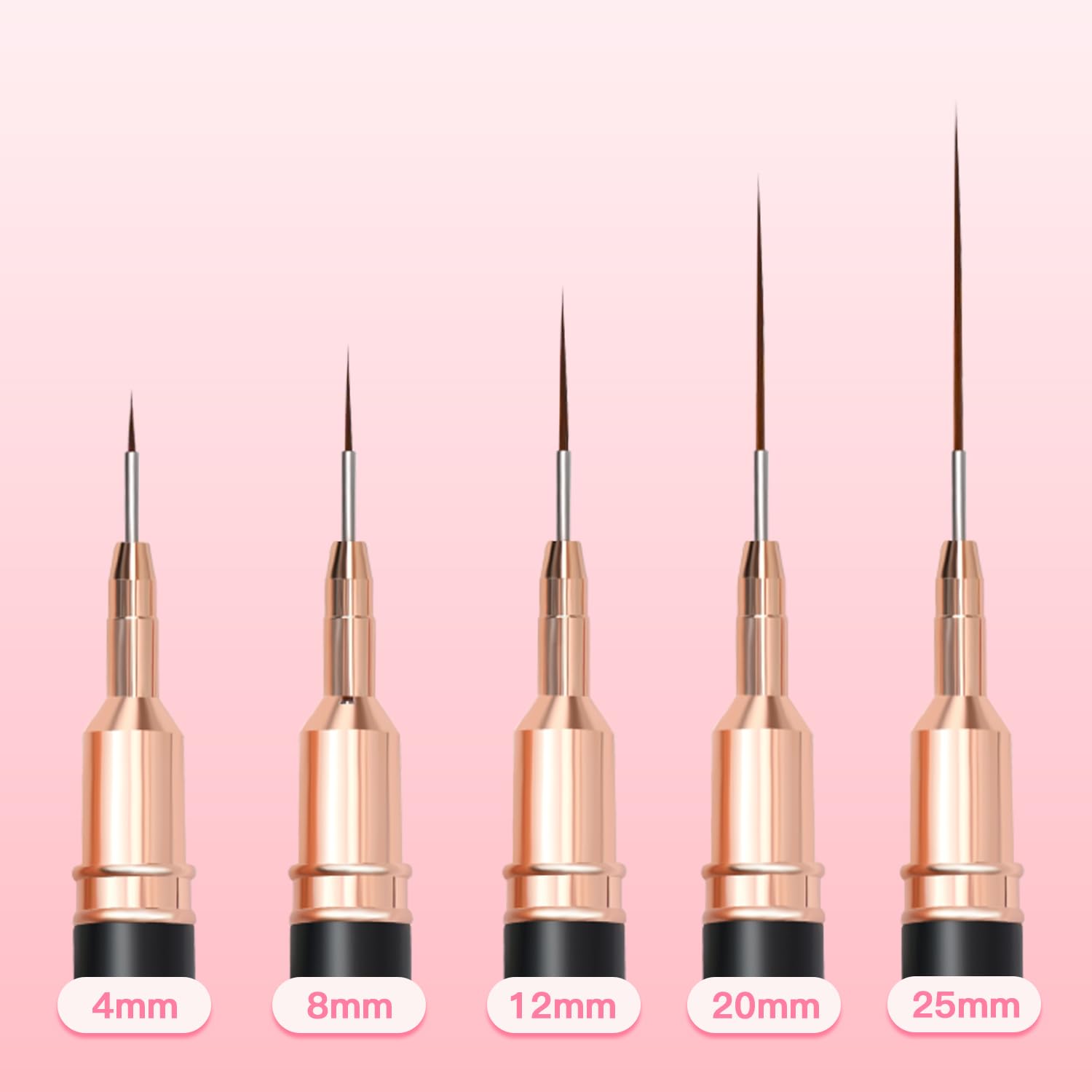 Metalowy uchwyt 5 sztuk 4/8/12/20/25mm zestaw pędzli do zdobienia paznokci ultracienkie linie paski malowanie paznokci projekt długopis narzędzie do Manicure