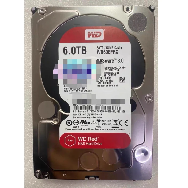 WD Red 6TB (WD60EFRX) 3.5" SATA 6 Gb/s 64MB 5400RPM For Internal Hard Disk For NAS Hard Drive