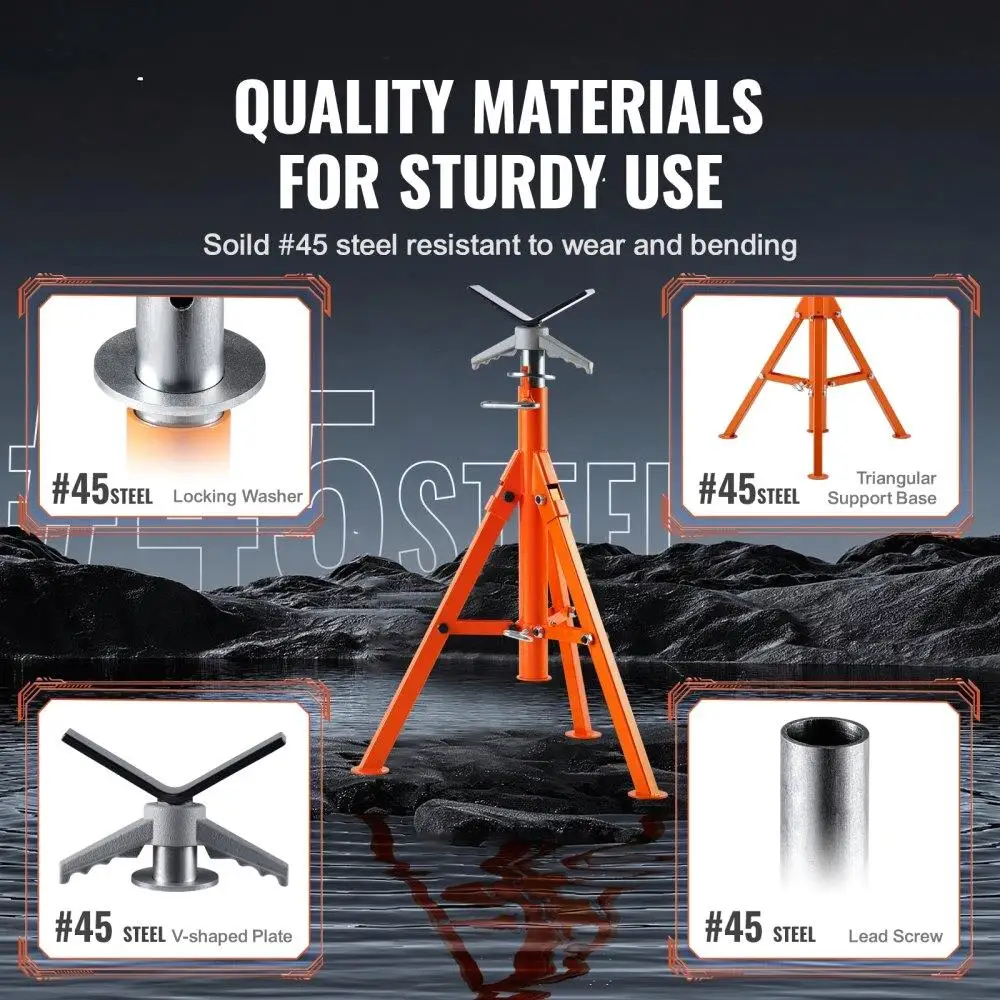 Heavy Duty Pipe Stand 2500LBS Adjustable Height 27.2 to 52 VHead 45# Steel Folding Jack Stand for 1 /2 to for 1 2 Pipes