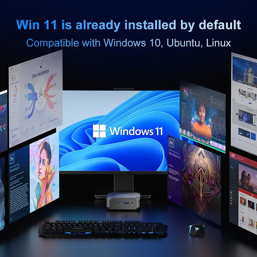 FIREBAT T2 MiniPC Intel N150 Dual Band WiFi5 BT4.2 16GB 512GB Windows 11 Computer da gioco desktop Mini PC Gamer