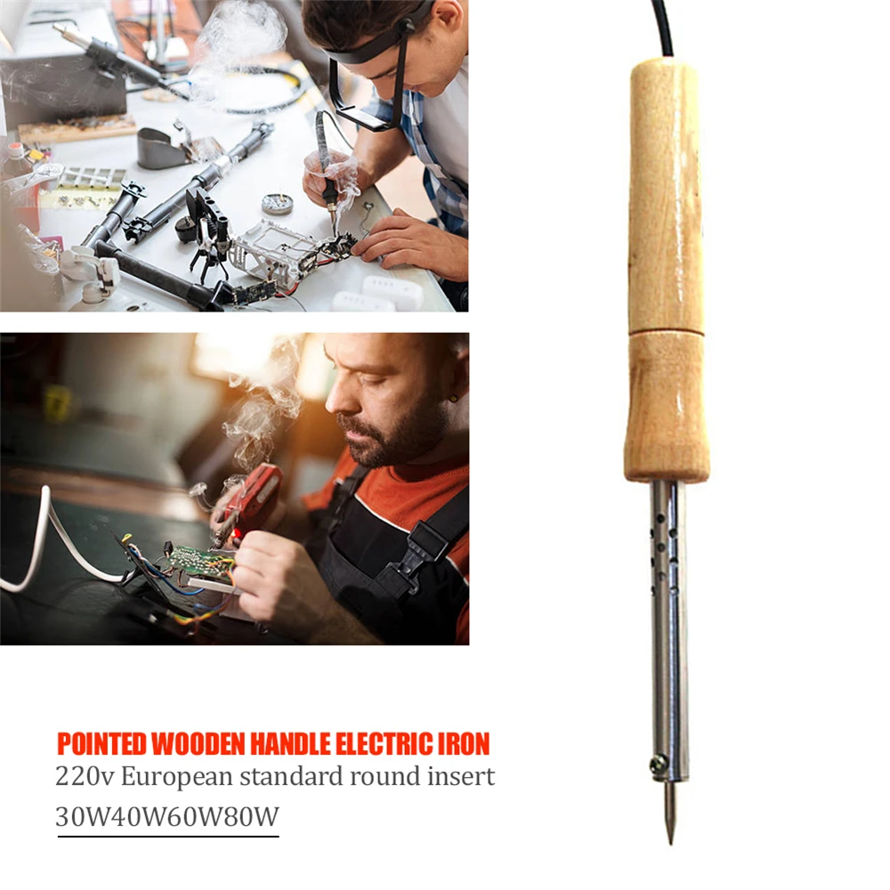 220V อุณหภูมิปรับไฟฟ้าบัดกรีเหล็ก 30 W/40 W/60 W/80 W/100 W ไม้ Handle MINI soldering Iron Rework Station EU Plug