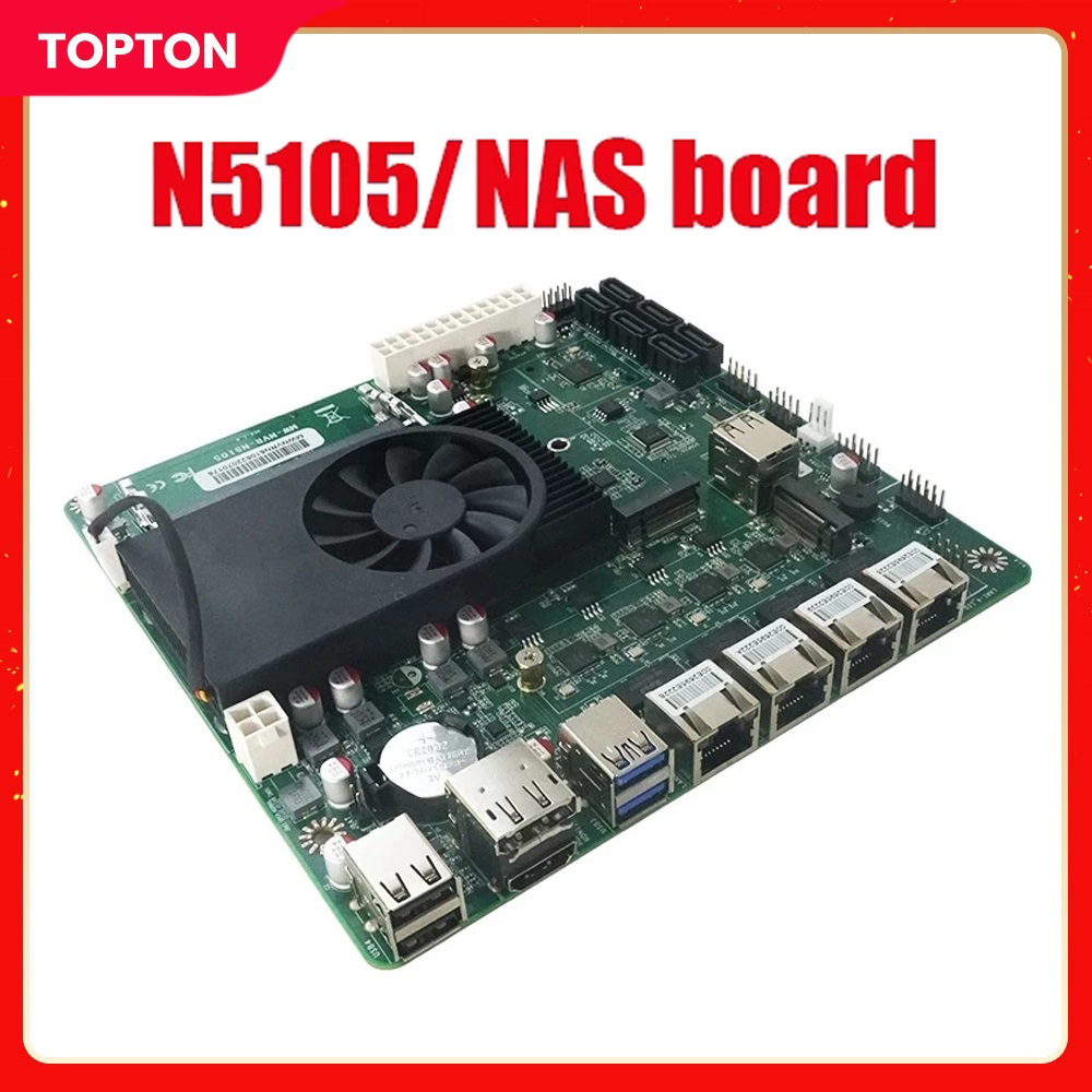 Topton-N5105 NAS MOBO Mini ITX Placa-mãe industrial, 17x17cm, Roteamento suave, Intel i226-V, B3, 2.5Gbps, 4 x LAN, 2 x M.2 NVMe, 6 x SATA3.0
