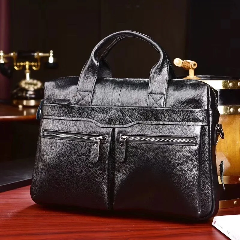 Nuova valigetta da uomo in vera pelle Borsa a tracolla Borsa per computer in pelle di vacchetta Borsa a tracolla da 15 pollici di grande capacità