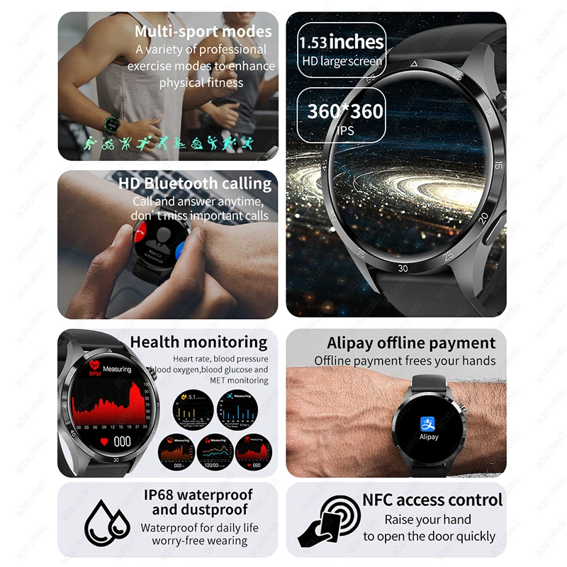 2024 New For Huawei Xiaomi GT4Pro Smart Watch Men NFC GPS Tracker AMOLED 360*360 HD Screen Heart Rate Bluetooth Call SmartWatch