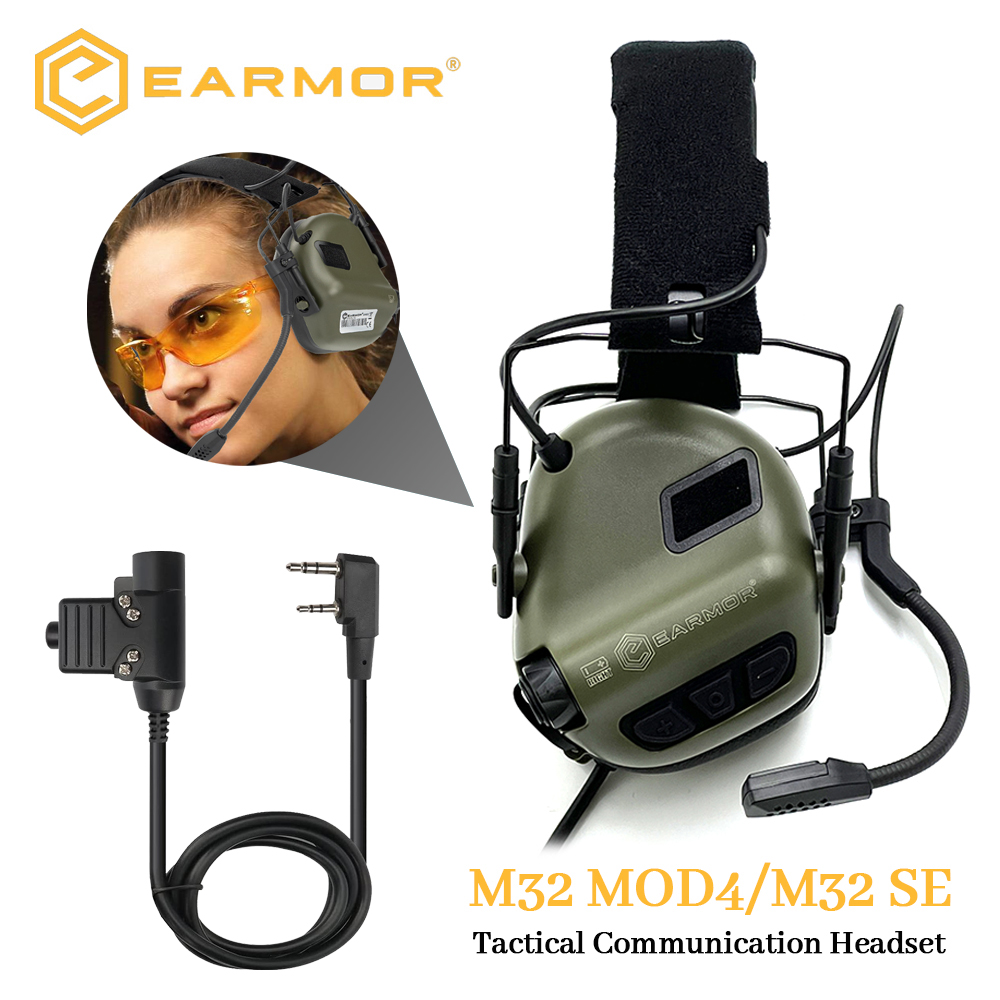 Earmor m32 fone de ouvido tático anti ruído comunicação tiro earmuff com adaptador u94 ptt para kenwood