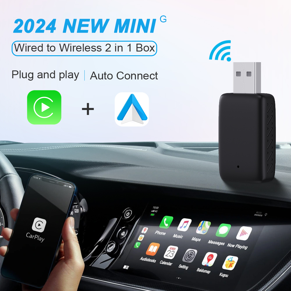 2025 2in1 Wireless Carplay&Android Auto Box 2in1 Wired to Wireless Dongle Automatic Connect Adapter Bluetooth Plug&Play Mini Box