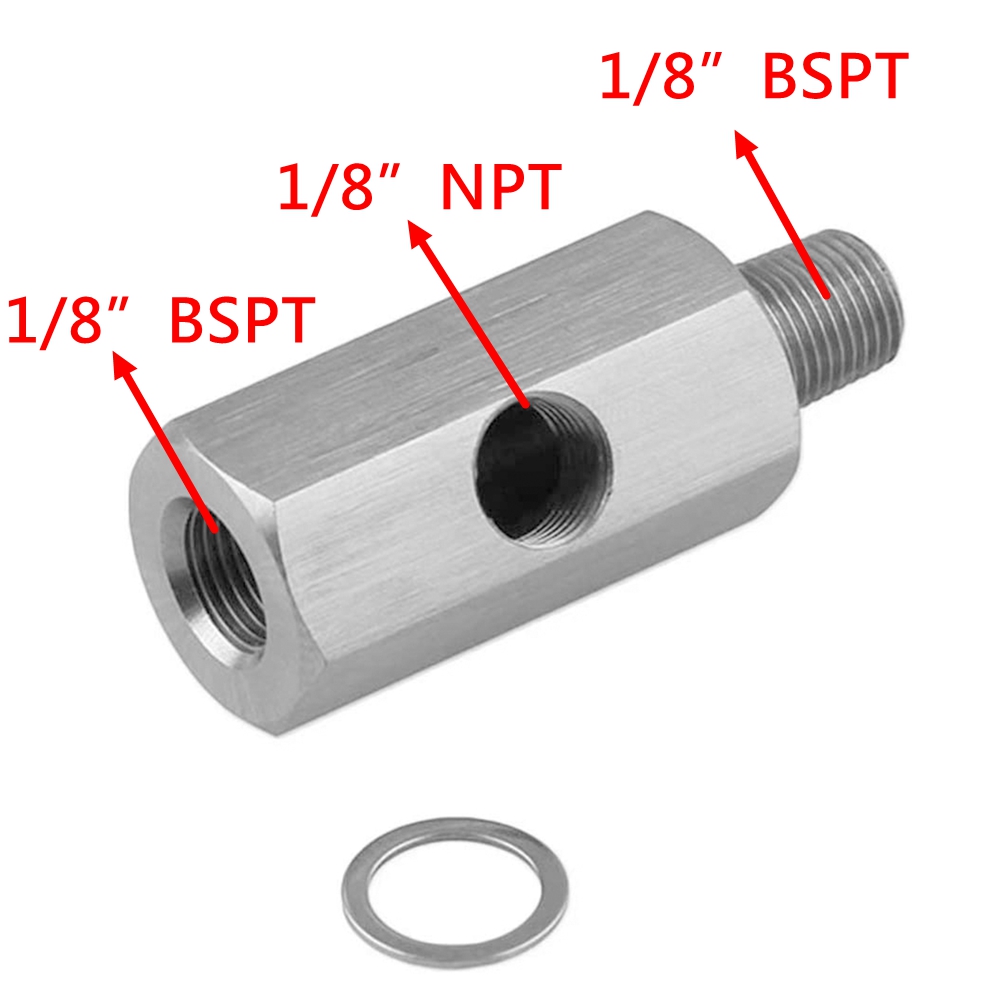 Conector de Sensor de presión de aceite de acero inoxidable, junta a adaptador en T NPT, accesorios Turbo, 1/8 ''BSPT y 1/8'' NPT y M10