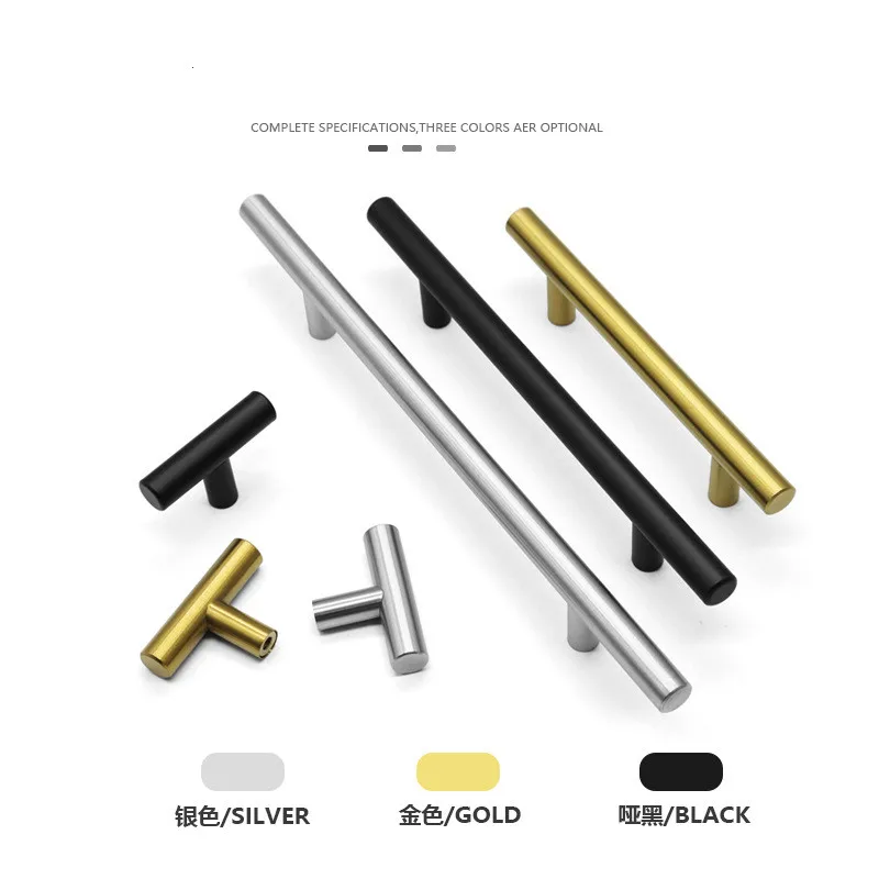 Vàng Đen Tủ Tay Cầm Inox Sáng Bóng Cánh Cửa Tủ Nhà Bếp Núm Đồ Gỗ Ngăn Kéo Kéo Phần Cứng Kéo Thanh Tay Cầm
