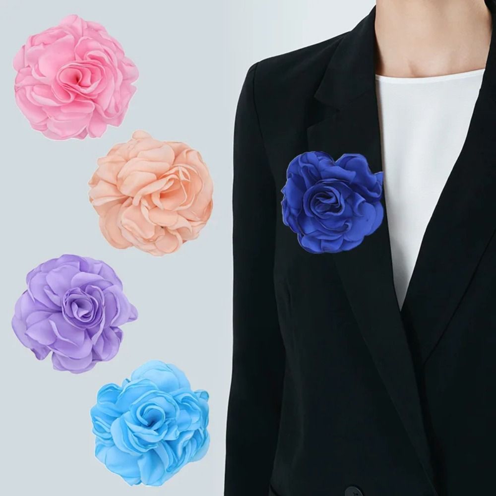Broche de flor de Rosa grande de tela Vintage, alfileres de solapa, insignia de traje de moda, ramillete de tela, arte hecho a mano, joyería de fiesta de boda