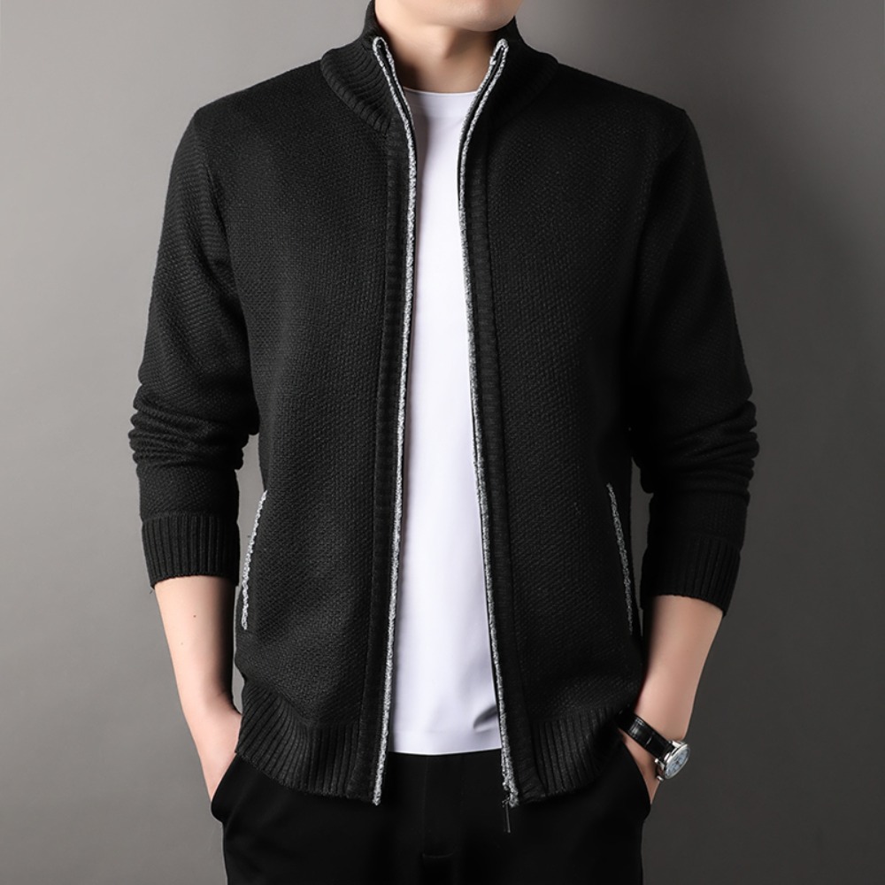 Suéter de malha com gola alta masculino outono inverno novo cardigã tops coreano fino cor sólida jaqueta suéter