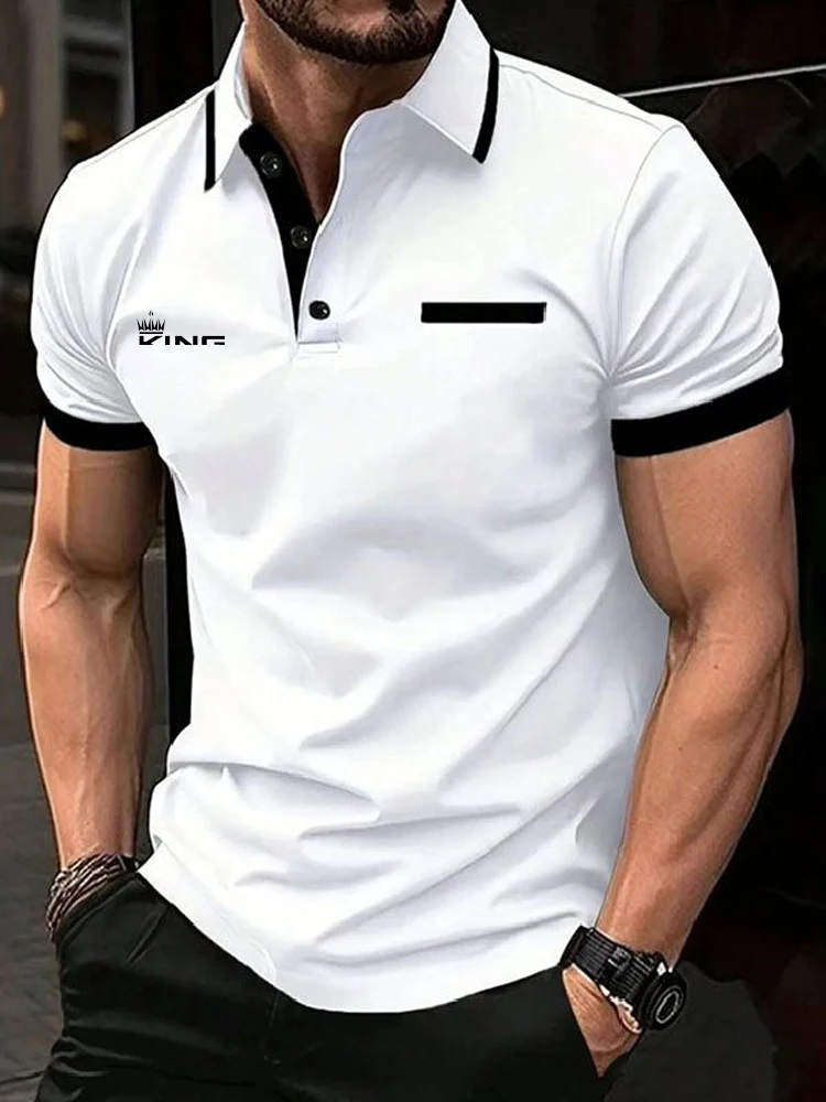 Męska koszulka polo Koszulka golfowa Casual Sportowa koszulka polo z krótkim rękawem Moda Podstawowy kolorowy blok Patchwork Letnia koszulka polo o regularnym kroju