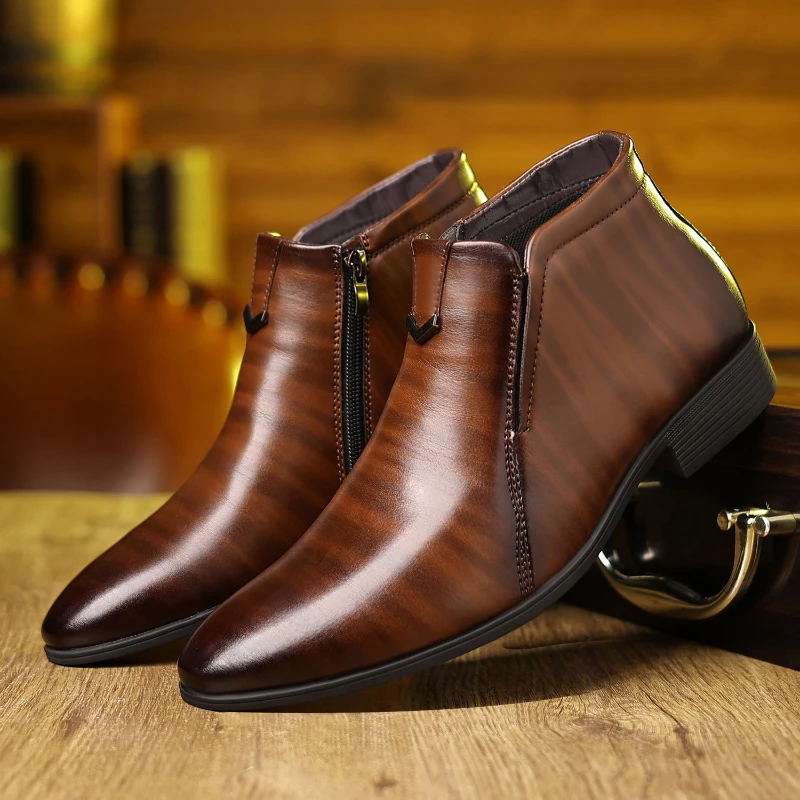 Botas de tornozelo masculinas retro de luxo de alta qualidade sapatos de couro de alta qualidade antiderrapante botas de motocicleta moda zíper botas masculinas tamanho grande