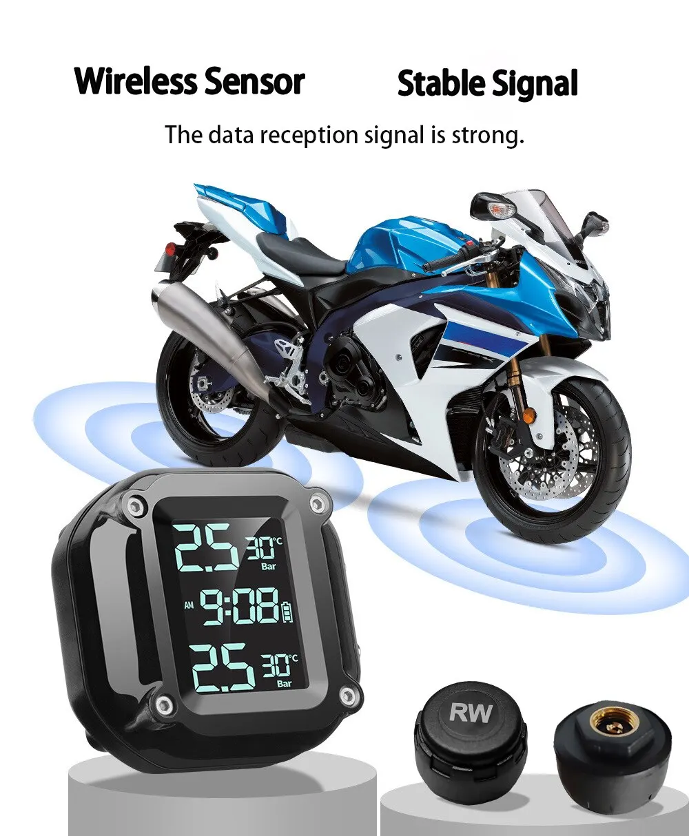 Monitor della pressione dei pneumatici per moto combinato M5 Display digitale Rilevatore di pressione dei pneumatici wireless per moto esterno
