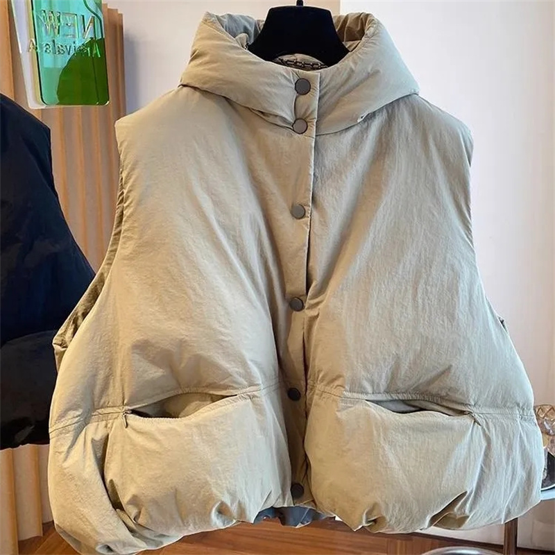 Chaleco coreano para mujer, chaqueta acolchada, chalecos cálidos de invierno para mujer, abrigo de plumas a la moda con cuello levantado, holgado de talla grande para mujer 2024