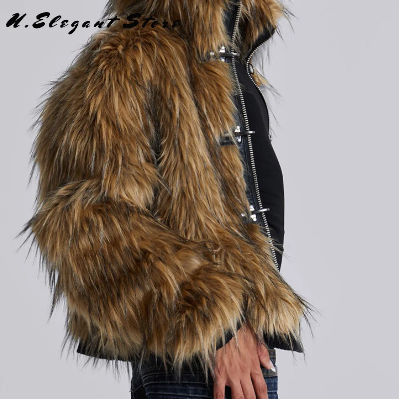 Vintage punk casaco de pele do falso para mulheres zíper manga longa jaqueta grossa 2024 inverno com capuz marrom casaco quente nova senhora y2k outerwears