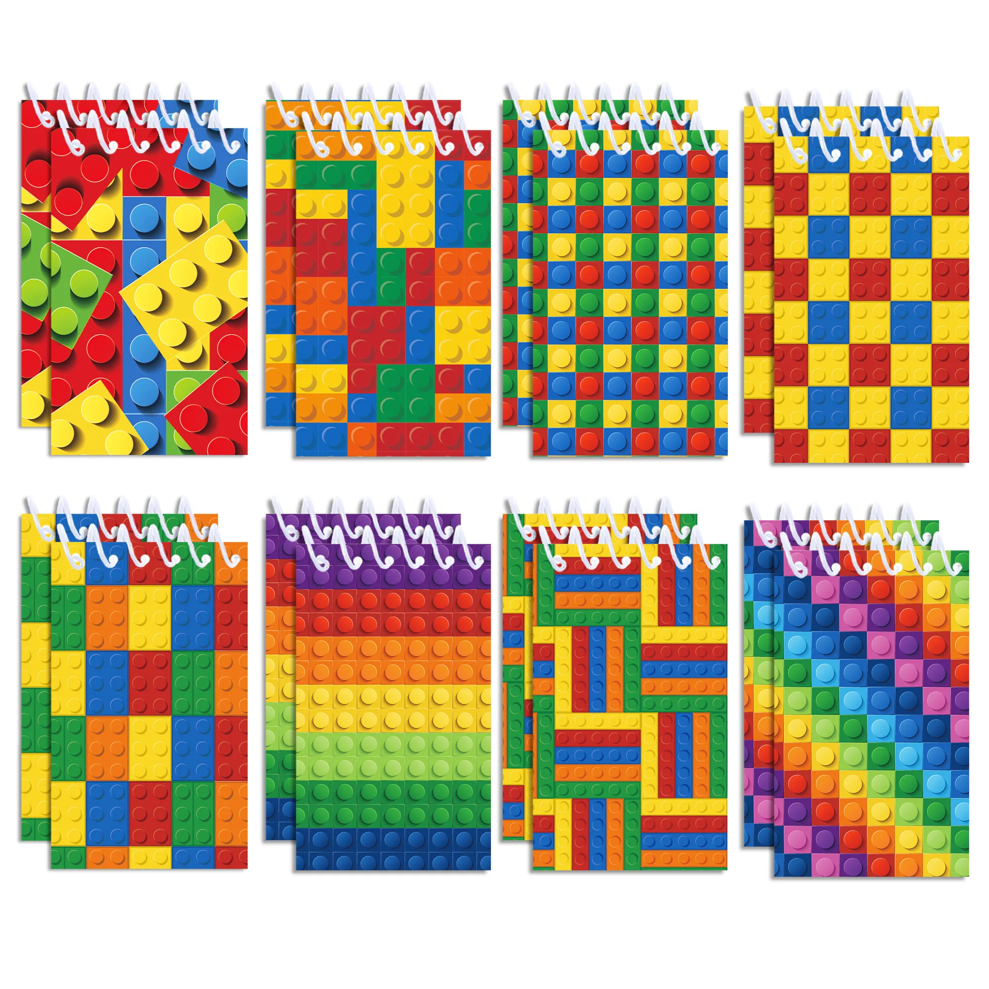 8/16/24pcs Building Block Spiral Pocket Notebook Portable Mini Memo Pad Coil Booklet Kids Gifts Office Stationery School Diaries