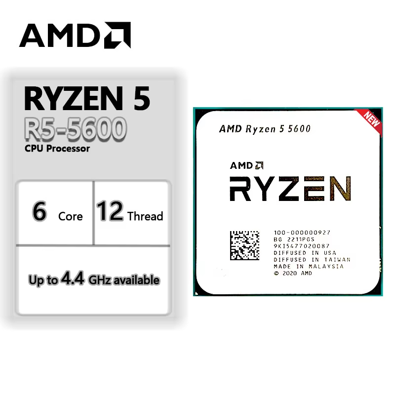 Nieuwe Amd Ryzen 5 5600 R5 5600 3.5 Ghz 6-Core 12-schroefdraad Cpu Processor 7nm L3 = 32M 100-000000927 Aansluiting Am4 Geen Ventilator