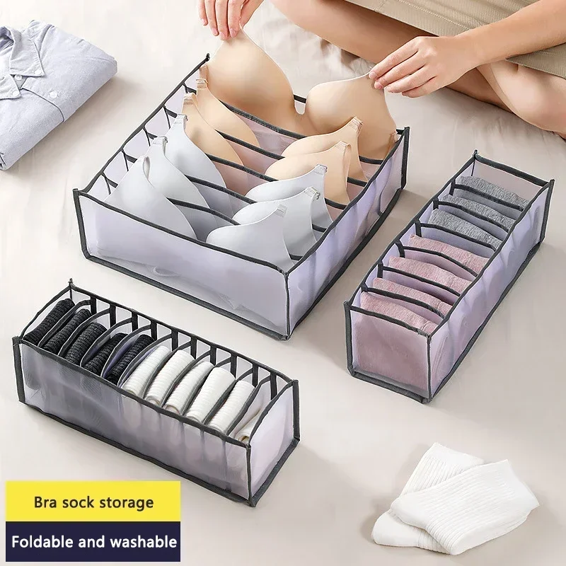 Underwear Socks Compartment Storage Box Closet Organizer Drawer Mesh Separation Dormitory Storage box Washable Organizer