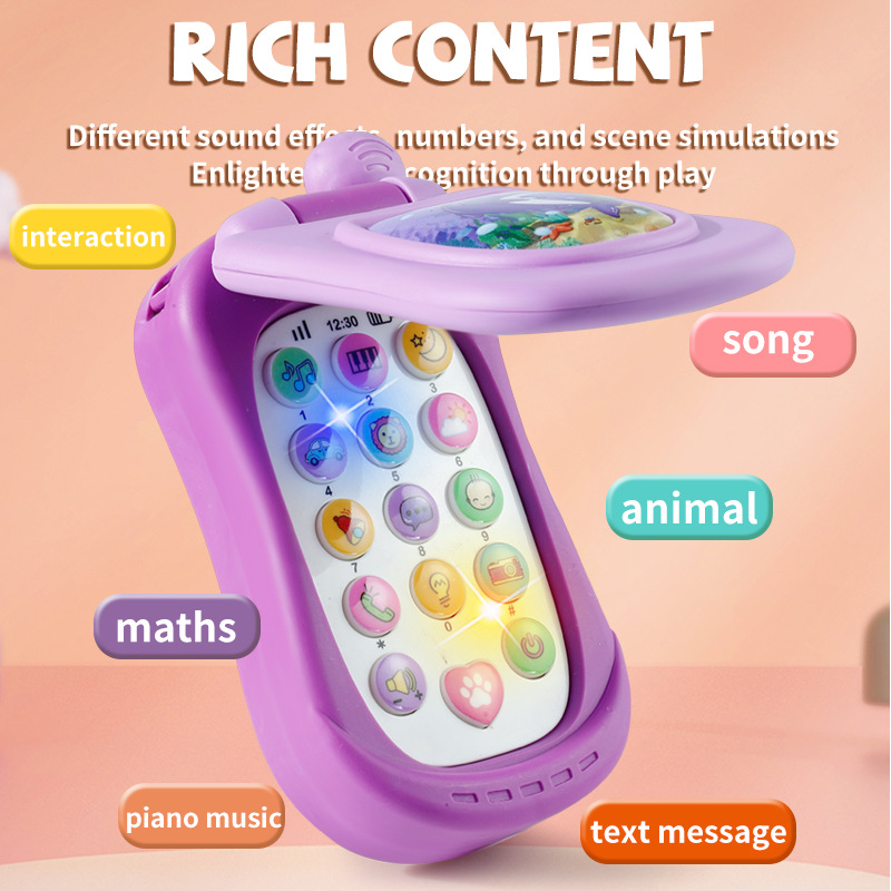 Quebra-cabeça educação precoce música telefone móvel simulação dos desenhos animados flip telefone brinquedo do bebê 61 presente das crianças inglês