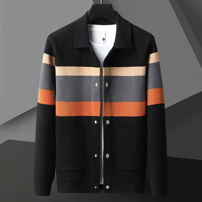 2024 Autumn Winter New Fashion Knitted Cardigan Coat Men's Matching Color Casual Loose Sweater Warm Coats Plus Size 5XL