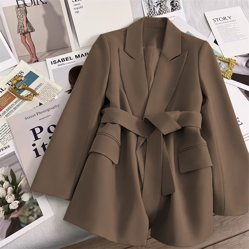 2024 frühling Herbst Anzug Jacke Büro Dame Mode Elegante Pendeln Lange Hülse Spitze Up Mantel Für Frauen 2024 Weibliche Schwarz tops