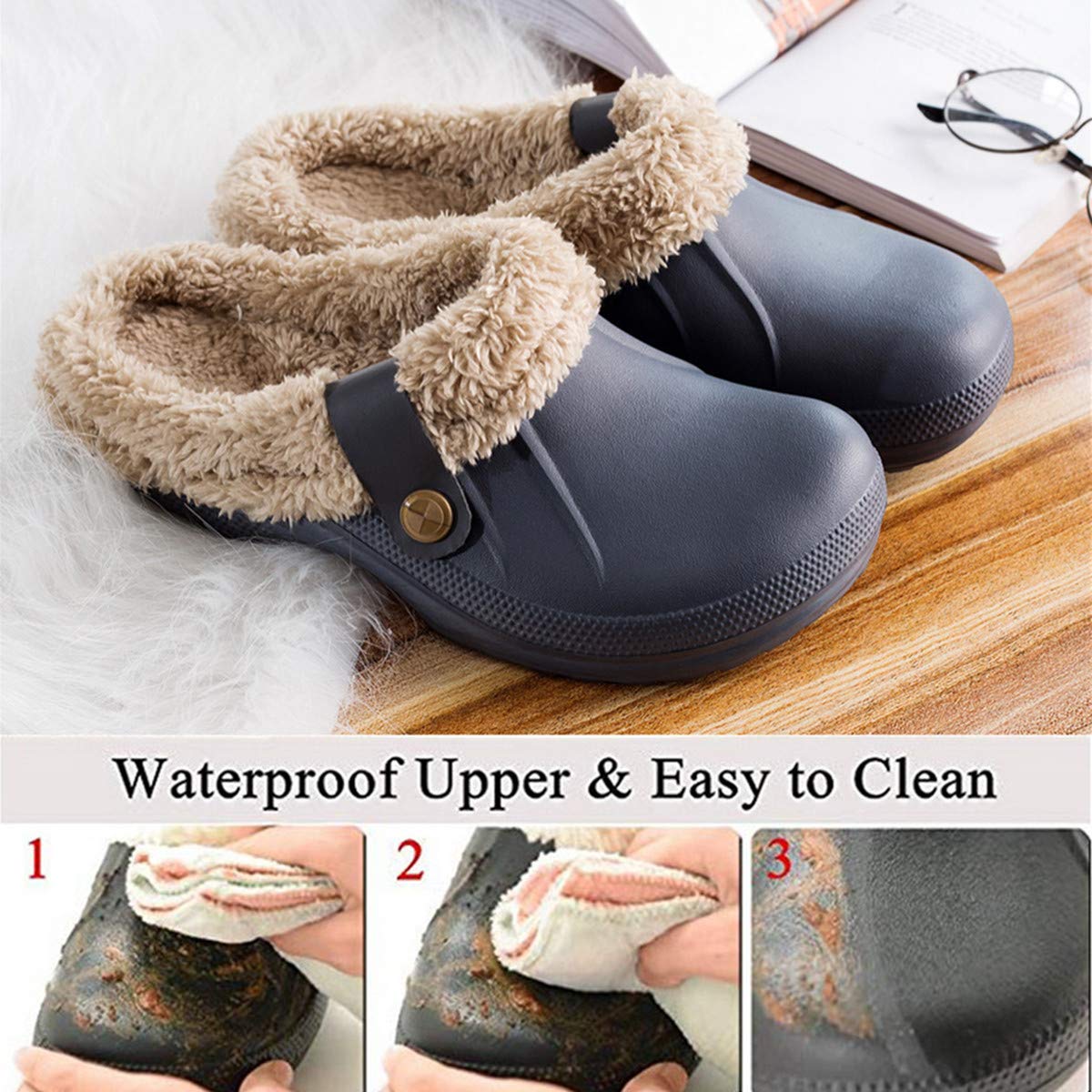 Zapatillas impermeables para hombres y mujeres, zuecos de piel, zapatos de jardín para exteriores, mulas antideslizantes, zapatos de Casa suaves para interiores, invierno, nuevo