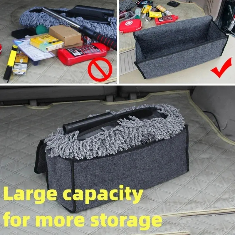 Borsa organizer per bagagliaio di un'auto antiscivolo grigio nero Scatola portaoggetti in feltro morbido multiscomparto per strumenti di avvio e accessori auto