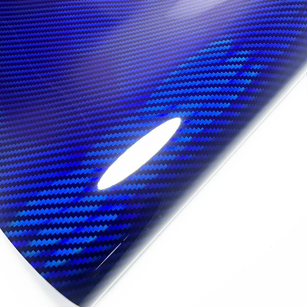 Película de vinilo de fibra de carbono azul láser de alto brillo, pegatinas para carrocería de motocicleta, cubiertas de película de coche de arcoíris, accesorios, pegatina de lámina envolvente