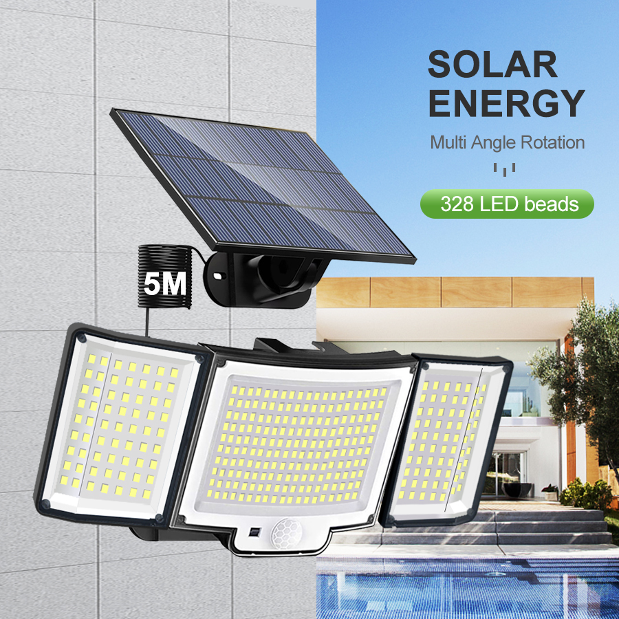 106/318 LED Luce solare per esterni 328 faretti a LED IP65 Sensore di movimento impermeabile Luci di sicurezza per inondazioni solari umane 3 modalità