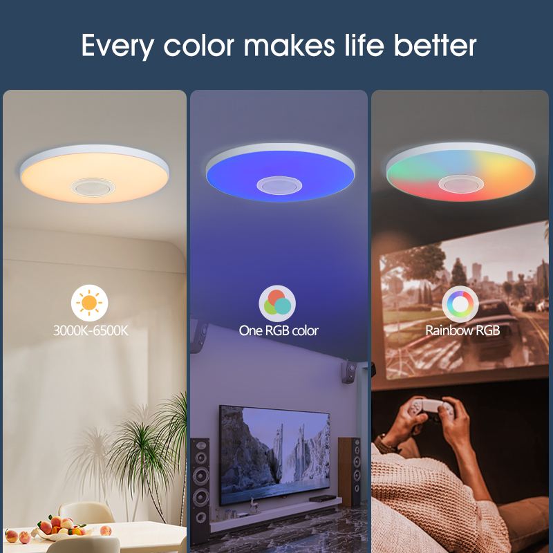 MARPOU RGB Deckenleuchte Smart LED Home Lampe mit Musik Lautsprecher Fernbedienung TUYA APP Dimmen Innendekor Schlafzimmer Wohnzimmer