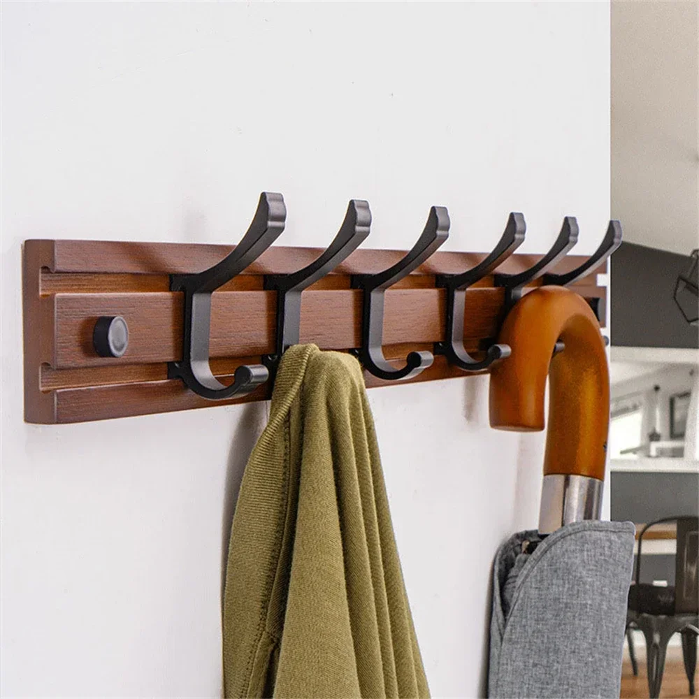 Perchero nórdico de bambú montado en la pared con ganchos extraíbles, perchas para ropa, sombrero, soporte de almacenamiento de llaves para pasillo, colgador de muebles