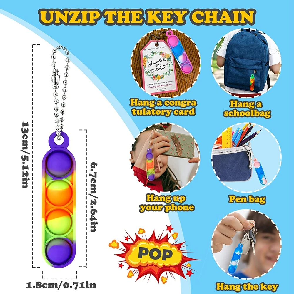 30pcs Mini POP พวงกุญแจ Fidget ของเล่น PUSH POP จํานวนมากพวงกุญแจ PARTY Favors สําหรับเด็ก POP Bubble ของเล่นแพ็คเด็กผู้หญิงผู้ใหญ่