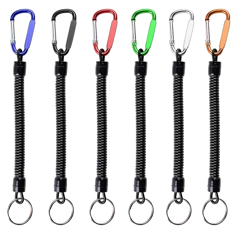 Pesca retráctil con cuerda de mano antipérdida, resorte telescópico con mosquetón, cuerda de retención, herramientas de pesca, aparejos