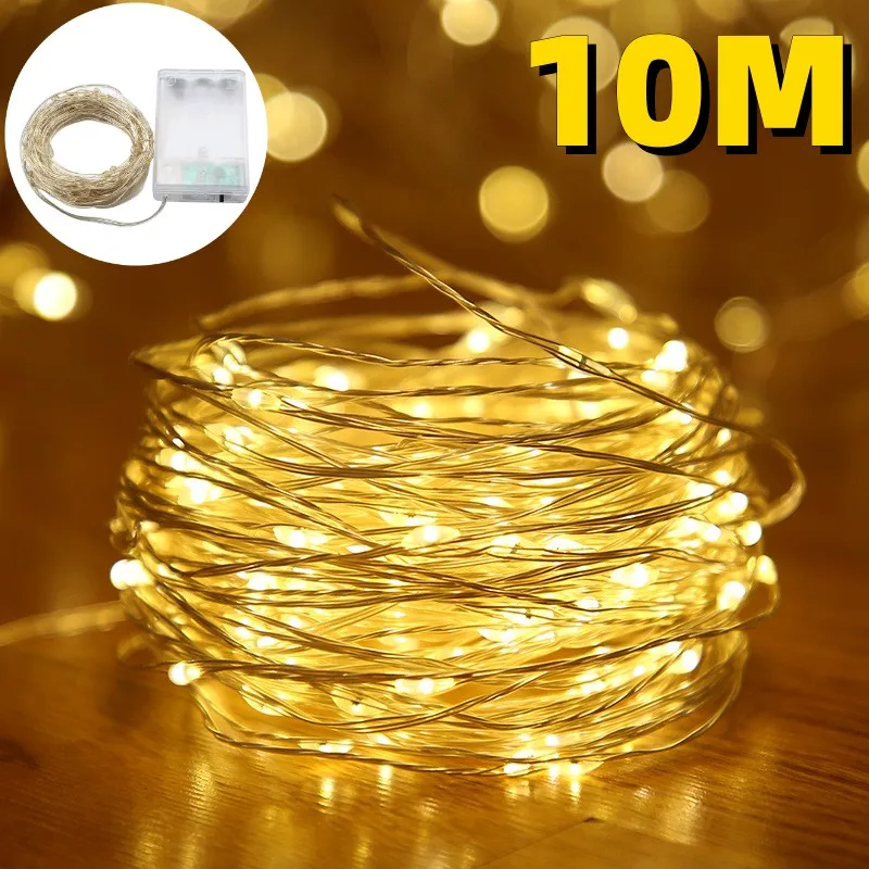 Guirnaldas de luces Led con alambre de cobre, guirnalda de lámpara para exteriores, vacaciones, árbol de Navidad, decoración para fiesta de boda, 1/2/5/10M