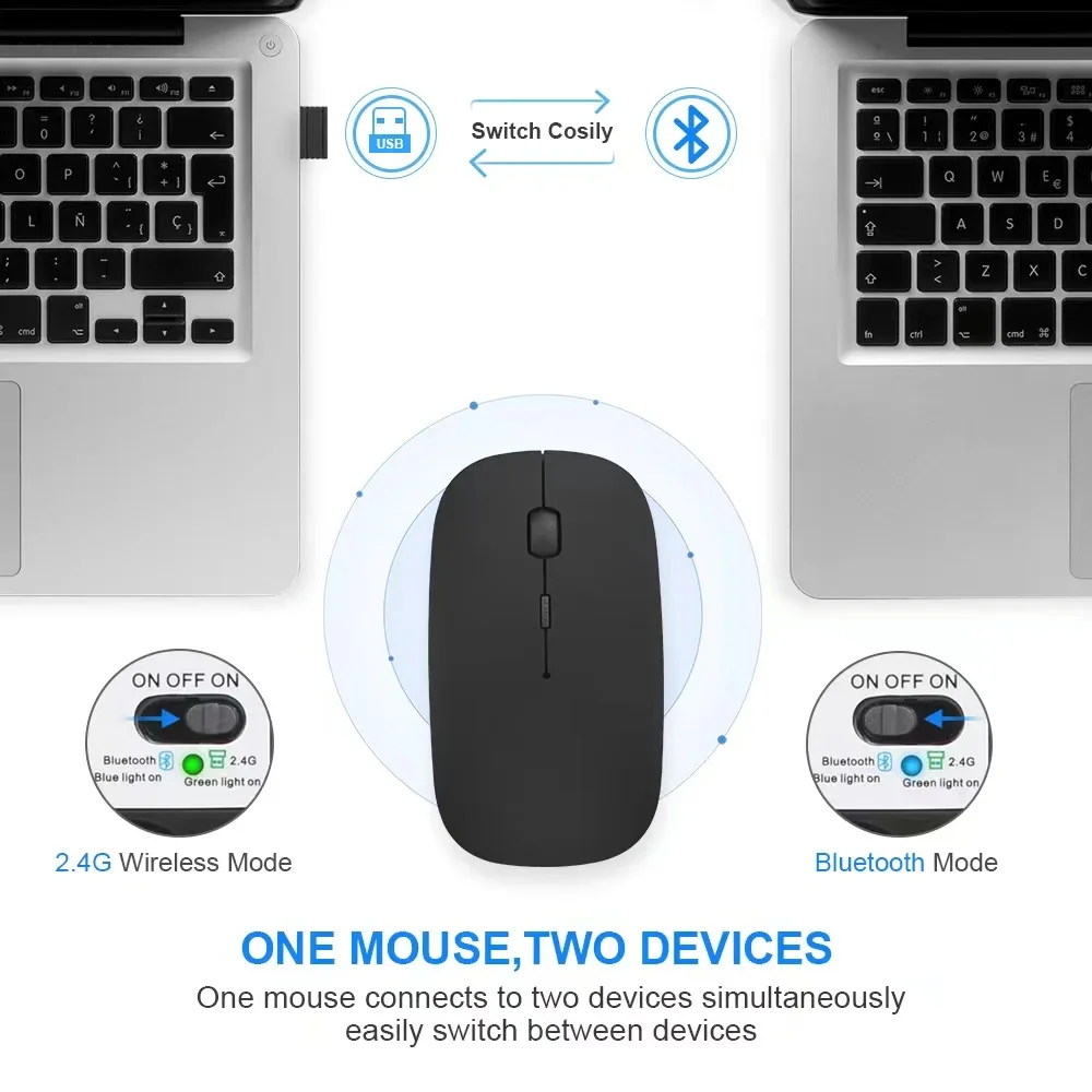 Mouse wireless ricaricabile Mouse per computer dual mode da 2,4 GHz compatibile con Bluetooth con ricevitore nano per PC portatile MacBook