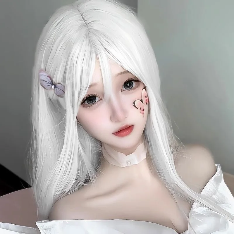 Witte Vinger Synthetisch Lang Recht Haar Pruik Dagelijks Lolita Lang Haar Pruik Anime Universele COS Pruik