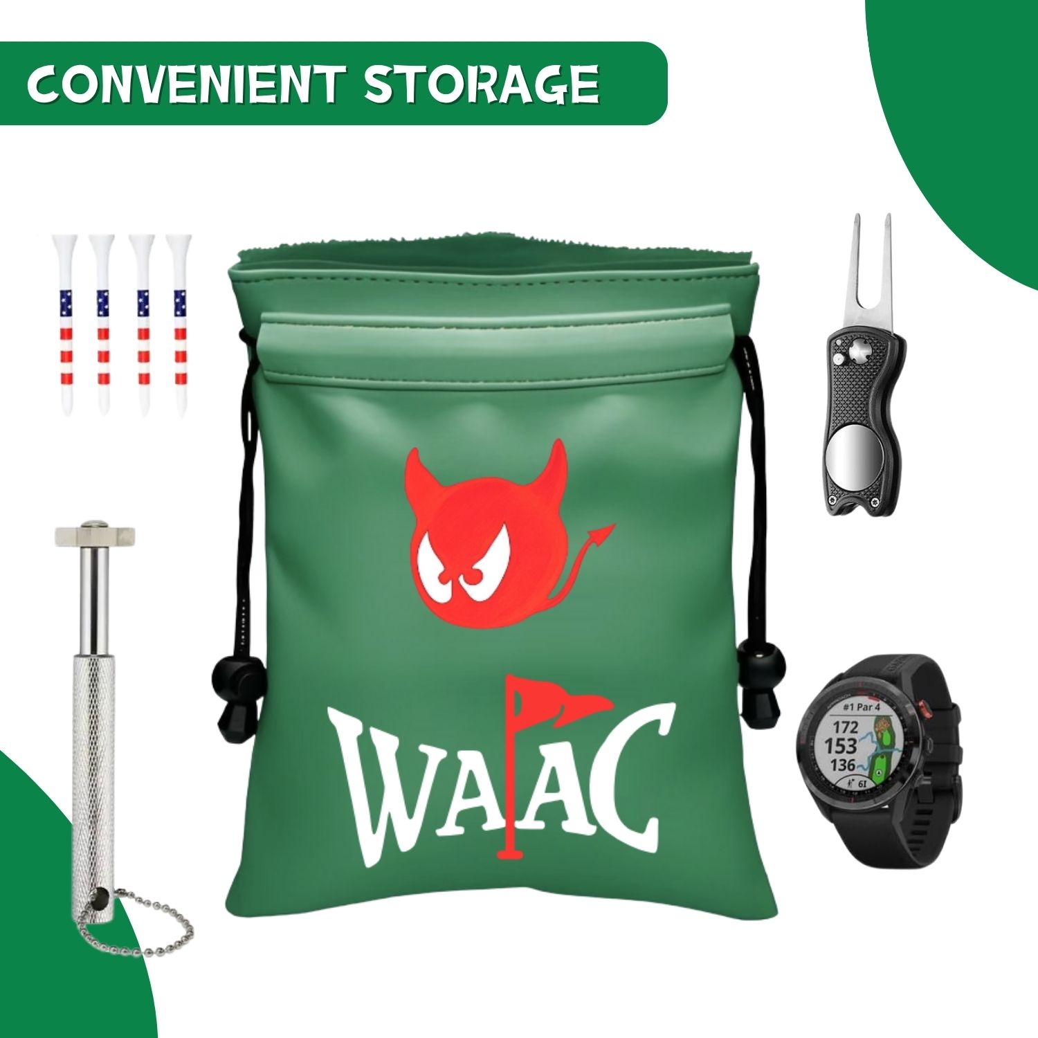 Divertida bolsa para objetos de valor de golf, bolsa para tee de golf de cuero pu con cierre de cordón, bolso para tee de pelota de golf, gran regalo para papá