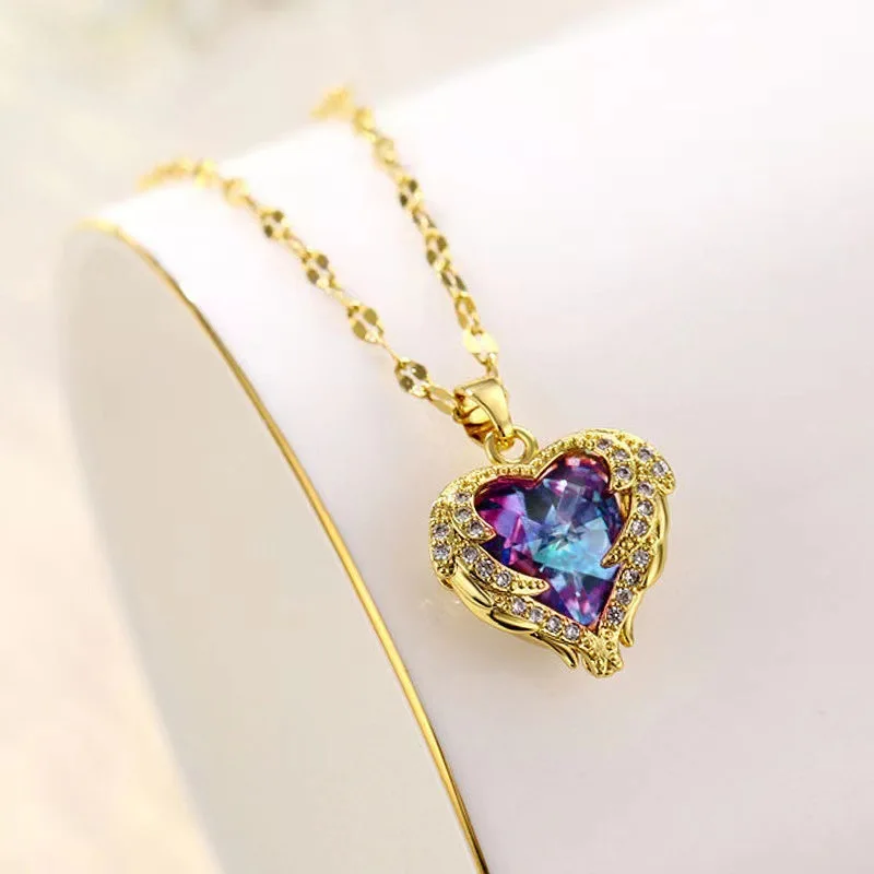 Lichte Luxe Hart Hanger Ketting Vrouwen Mode Temperament Strass Choker Ketting Titanium Stalen Ketting Ketting Sieraden