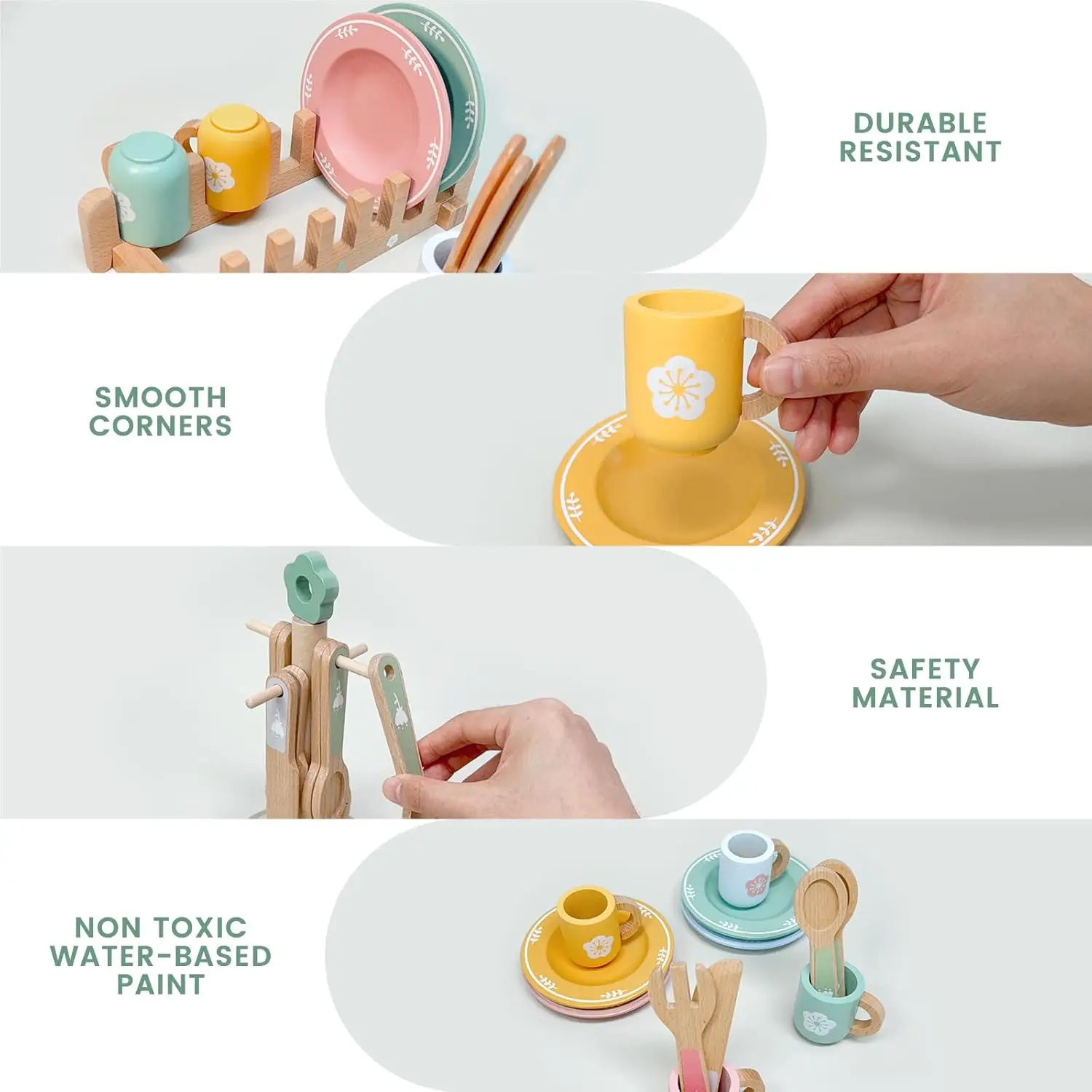 Set da cucina in legno per giochi di finzione Piatti di simulazione Montessori Piatti Accessori Set da gioco da cucina Giocattolo per i più piccoli Regali dai 3 anni in su