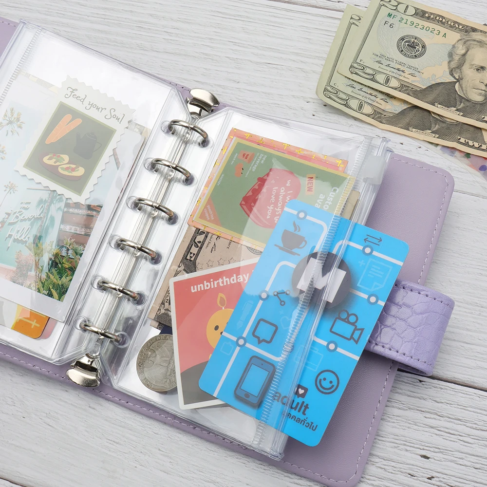Tasche per raccoglitori trasparenti sacchetto con cerniera in PVC trasparente sacchetto con cerniera a fogli mobili ricariche per raccoglitori per diario sacchetto portaoggetti per carte con tasca con cerniera