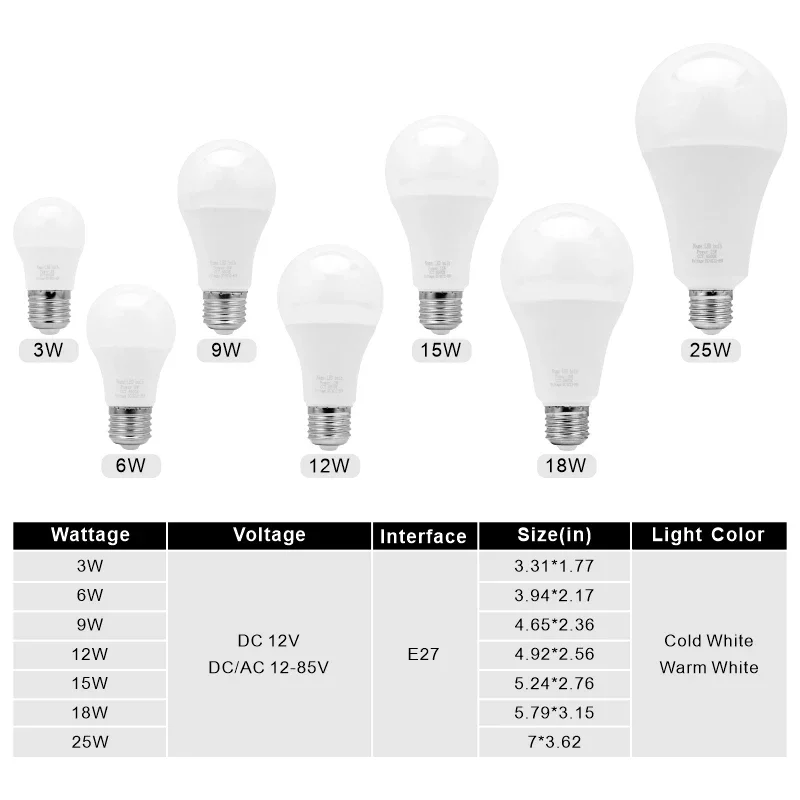 E27 DC/AC 12 V-85 V LED Lamp 3 W 6 W 9 W 12 W 15 W 18 W 25 W Laagspanning Licht 12 Volt Spotlight Verlichting Koud/Warm Wit Lamp