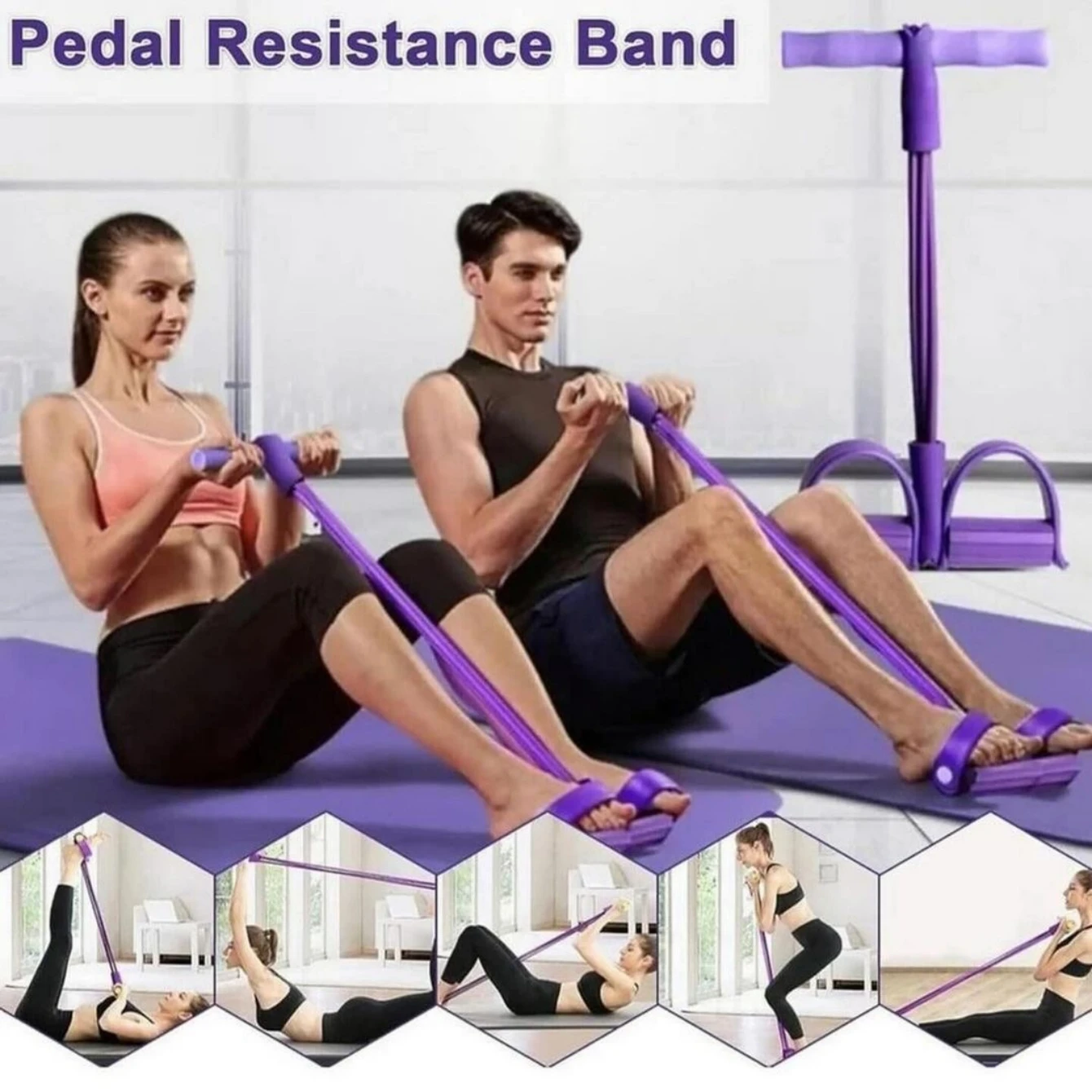 Un aiuto per sit-up pull-on a quattro pedali e sei pedali Skinny Belly Fitness yogi utilizza un pull-on con corda di tensione