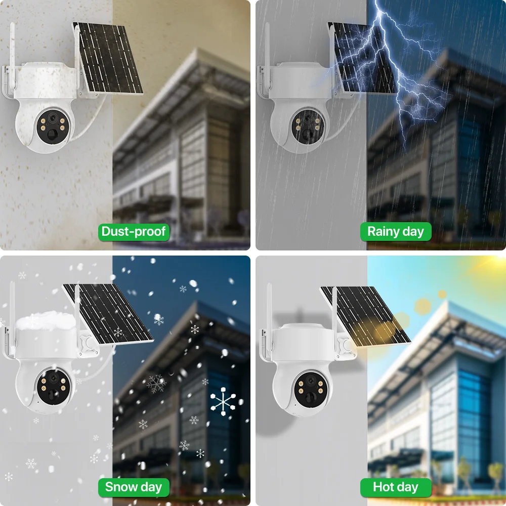Drahtlose Solarkamera für den Außenbereich, eingebauter Akku, 4 MP HD WiFi, PTZ-Kamera, PIR-Menschenerkennung, Videoüberwachungskamera, iCsee APP