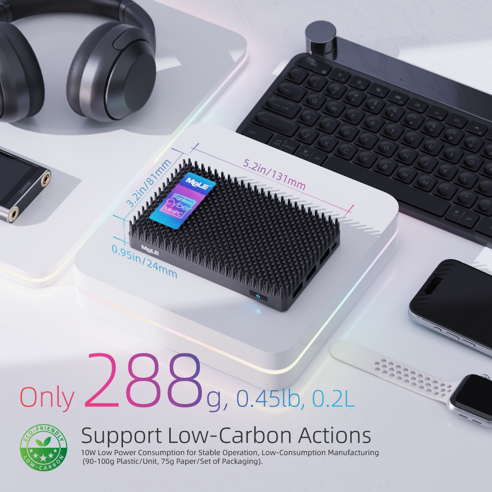 MeLE Fanless Mini PC N150 32GB LPDDR5 1TB,Small Micro Desktop Computer Cyber X1,Dual HDMI,4K Display,USB 3.2,USB C,WiFi5 BT5.1